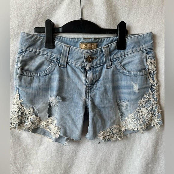Guess Shorts Y2K - Cut Off Lace Distressed Vintage Size 27 - Picture 1 of 7